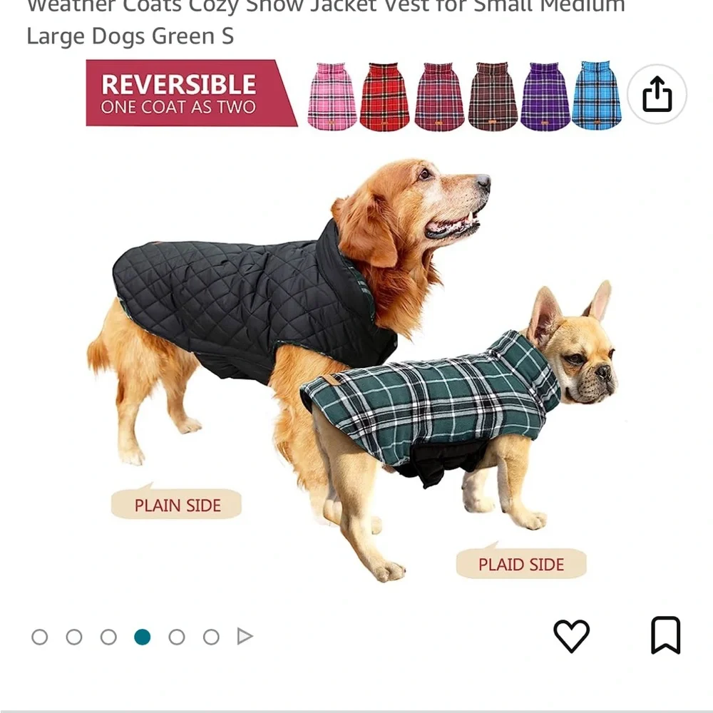 Reversible Dog Jacket Black & Green insulated size small